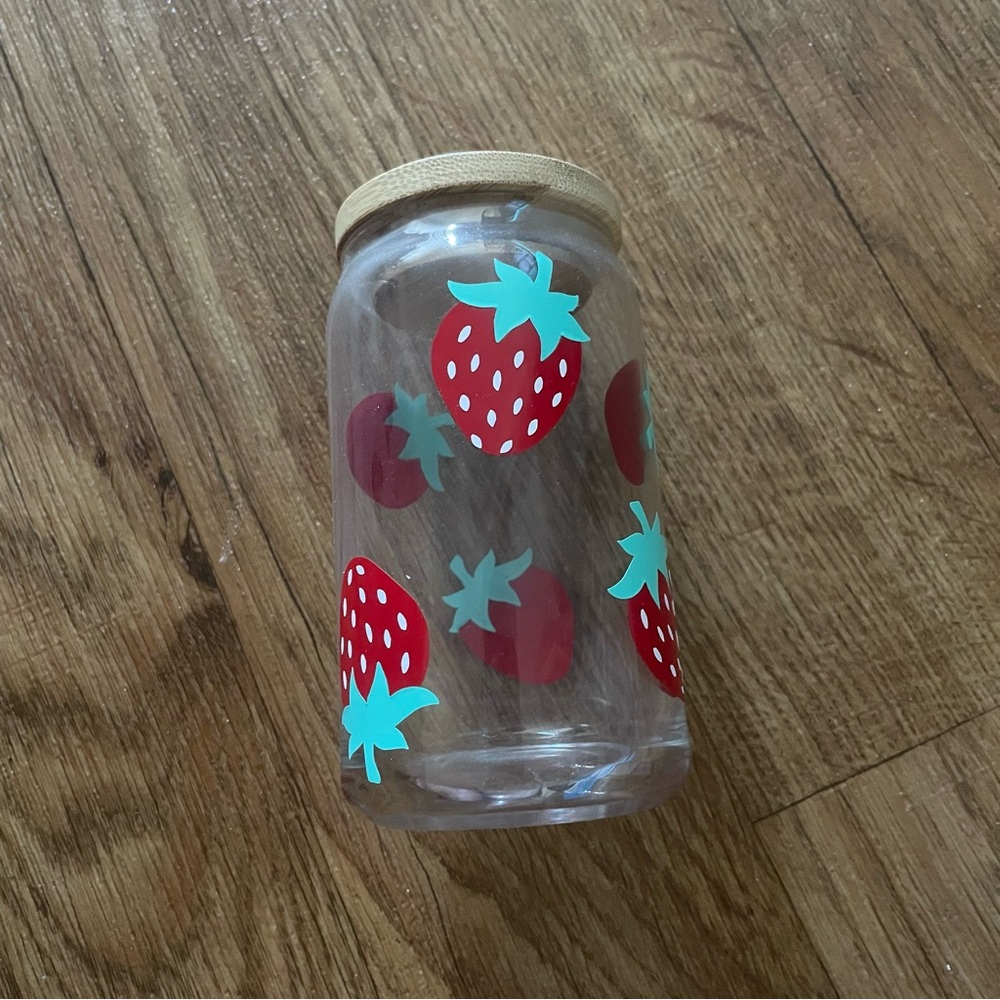 Strawberry Glass Can with Bamboo Lid